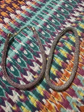 Crystal Mesh Necklace - Pink and Silver Sparkle set of 2